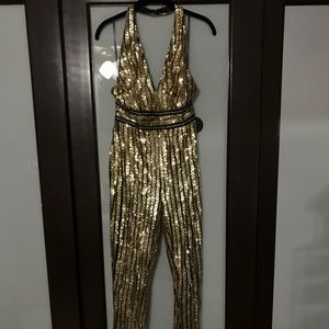 Black sequin halter jumpsuit